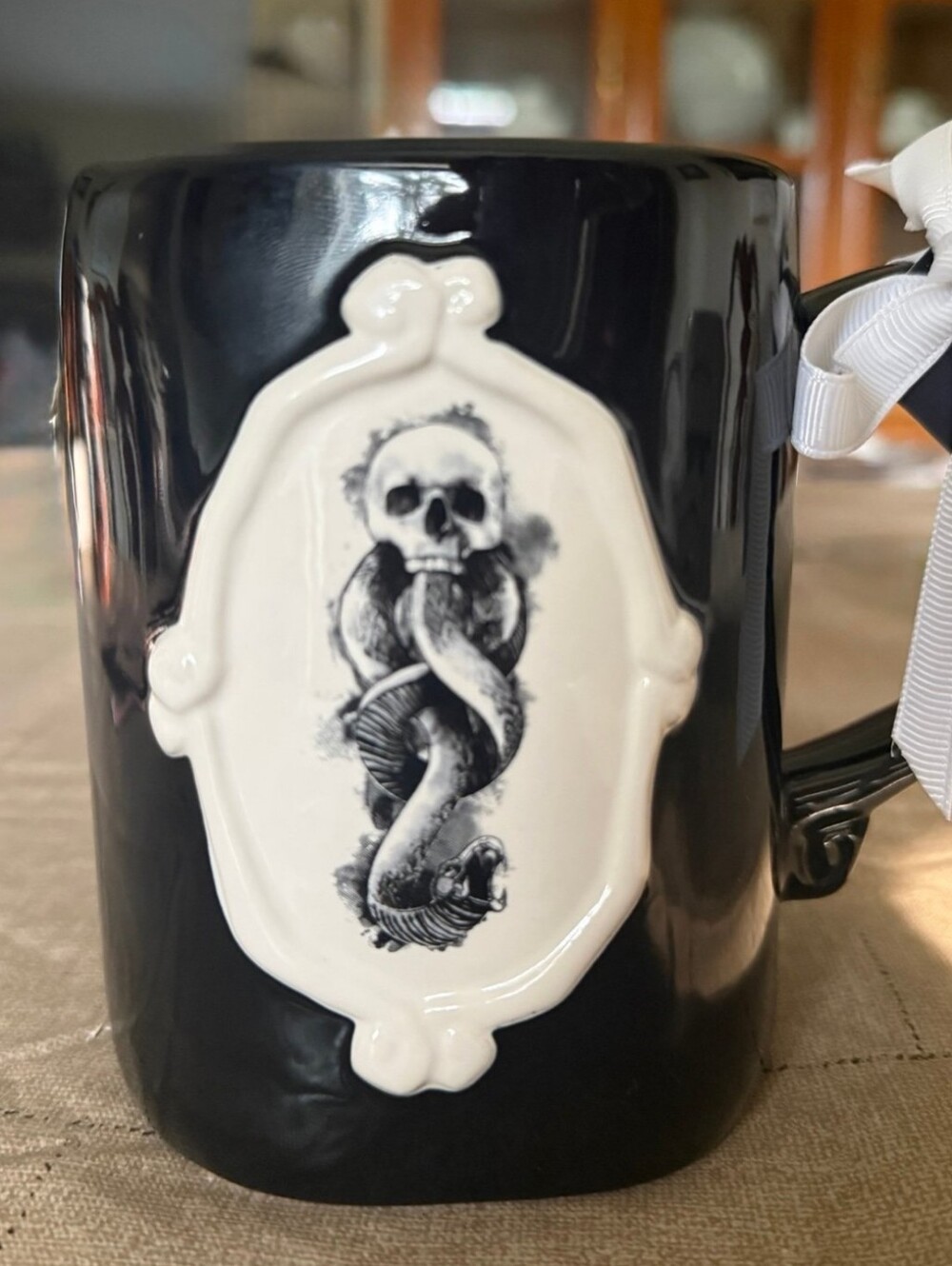 Harry Potter Rae Dunn Black Ceramic Skull & Snake Accent Mug